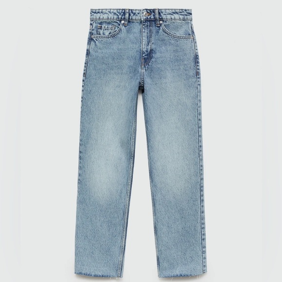 MNG Jeans High Rise Jeans Women’s 6 Ankle Cropped Straight Leg Frayed Light Wash - Picture 2 of 11